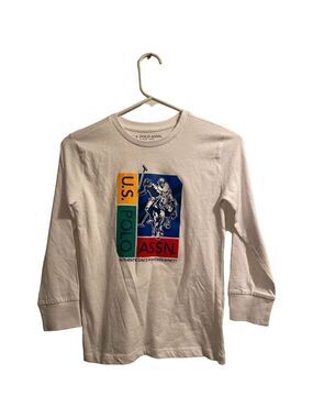 US Polo Association White Long Sleeve Tee shirt W/ Logo Boys 8, 100% Cotton